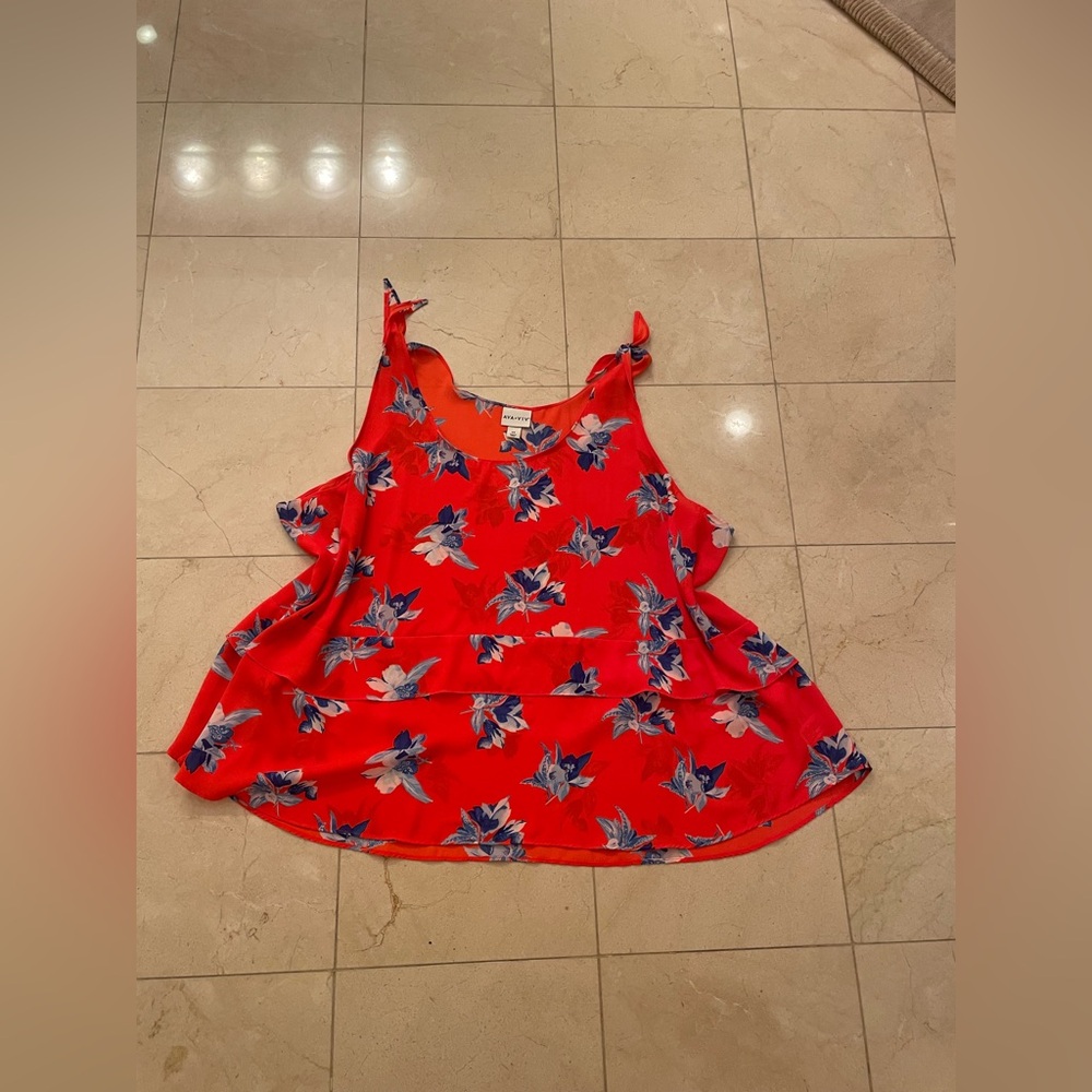 Ava & Viv Plus Ruffle Tiered Red/Orange Floral Tank